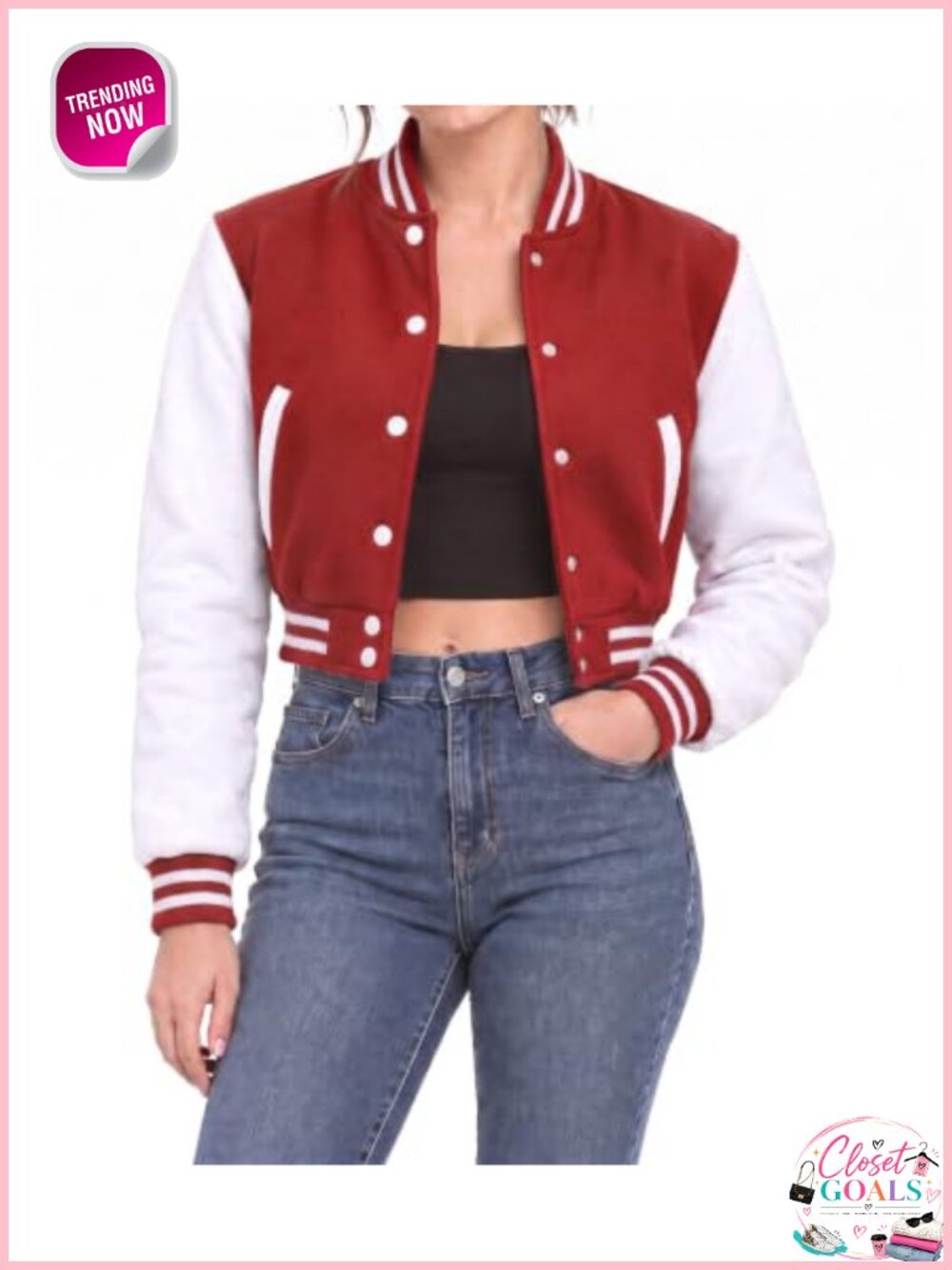 Decrum Letterman Varsity Cropped Bomber Jacket Women Fleece Lined